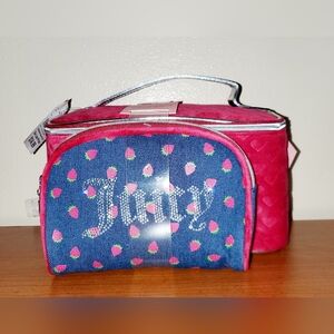 Juicy Couture Rare Denim and Pink Cosmetic Bag Set NWT